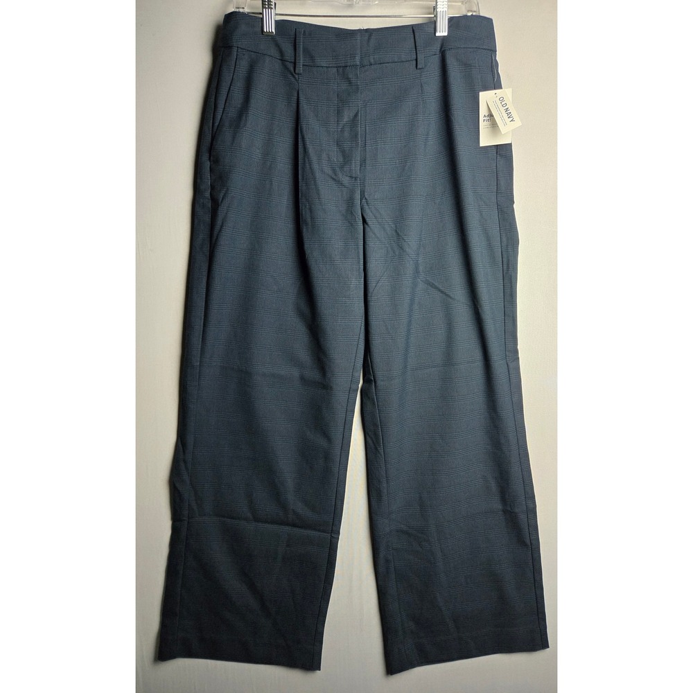 Old Navy Taylor Extra High Rise Wide Leg Trouser Navy Blue Plaid 6 Petite NWT